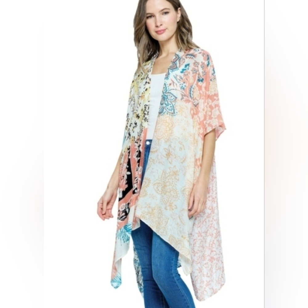Yak N Yeti Boho Patchwork Kimono Soft Rayon Flowy Oversized Fit, O/S. NWT